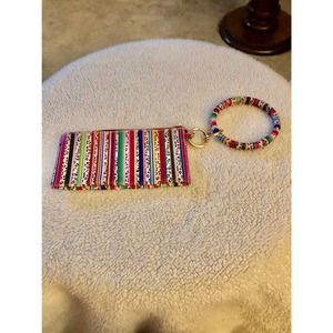 New Pu Leather Striped Bangle Key Chain w/Clutch